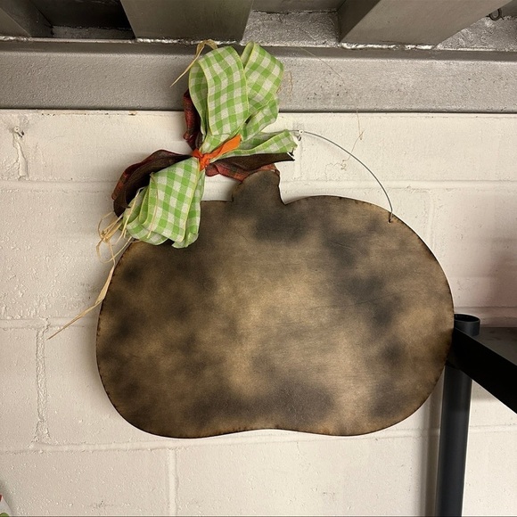 Fall Polka Dot Pumpkin Door Hanger - Cute Hand-Painted Wood Sign w/ Bow - Picture 5 of 5